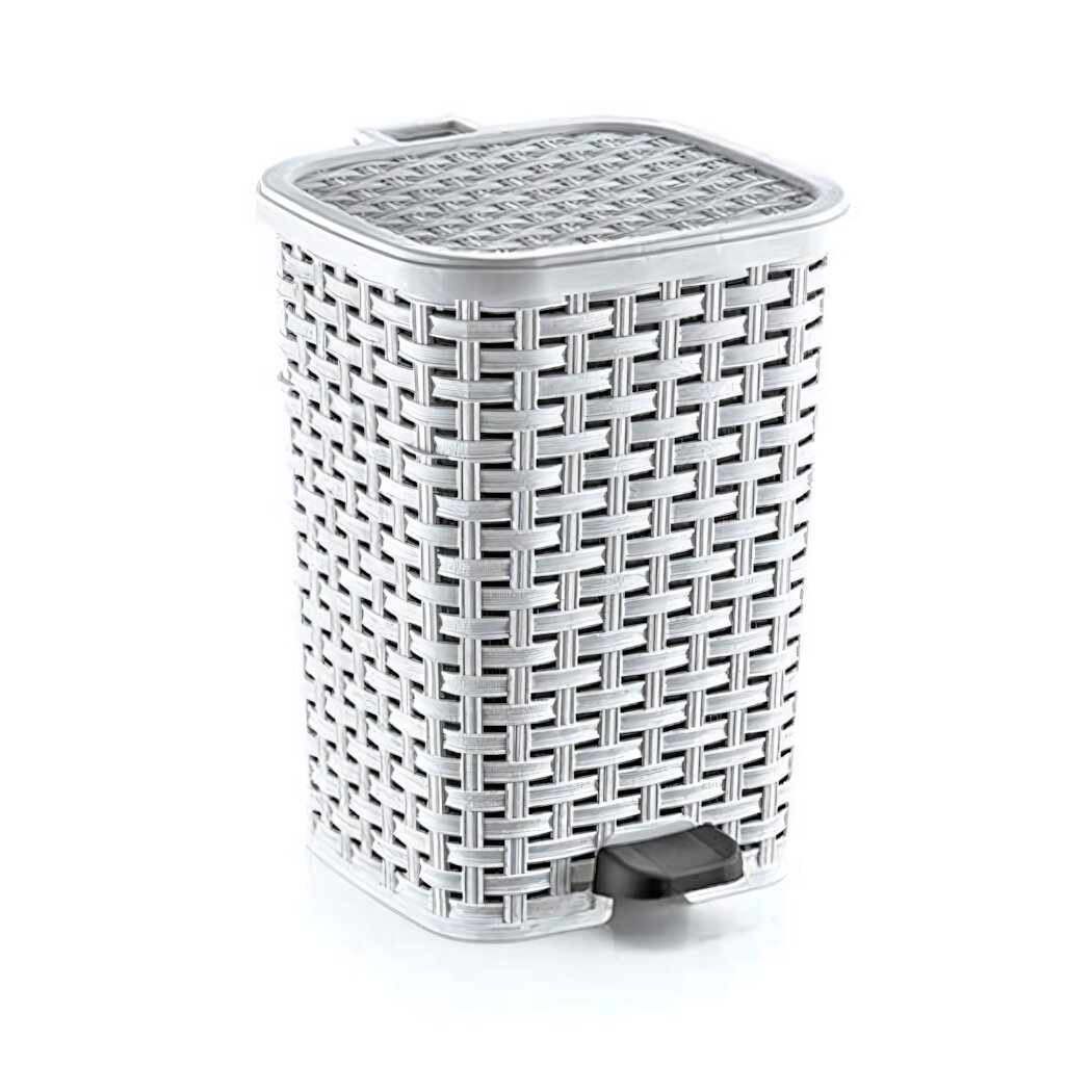 Мусорное ведро с педалью 12 л белое пластиковое плетеный дизайн