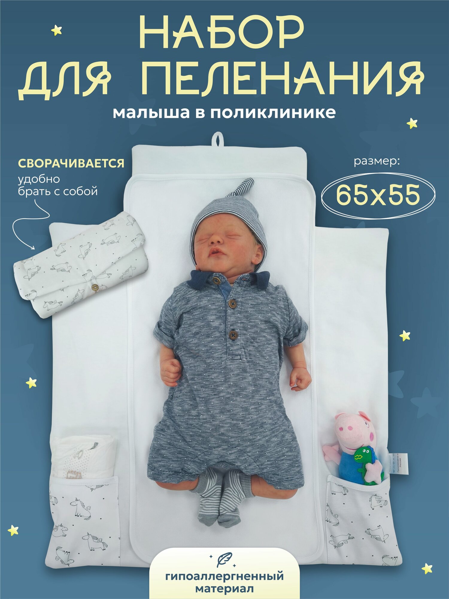 Пеленальный мат сумка-органайзер для новорожденных белый, матрас для пеленания