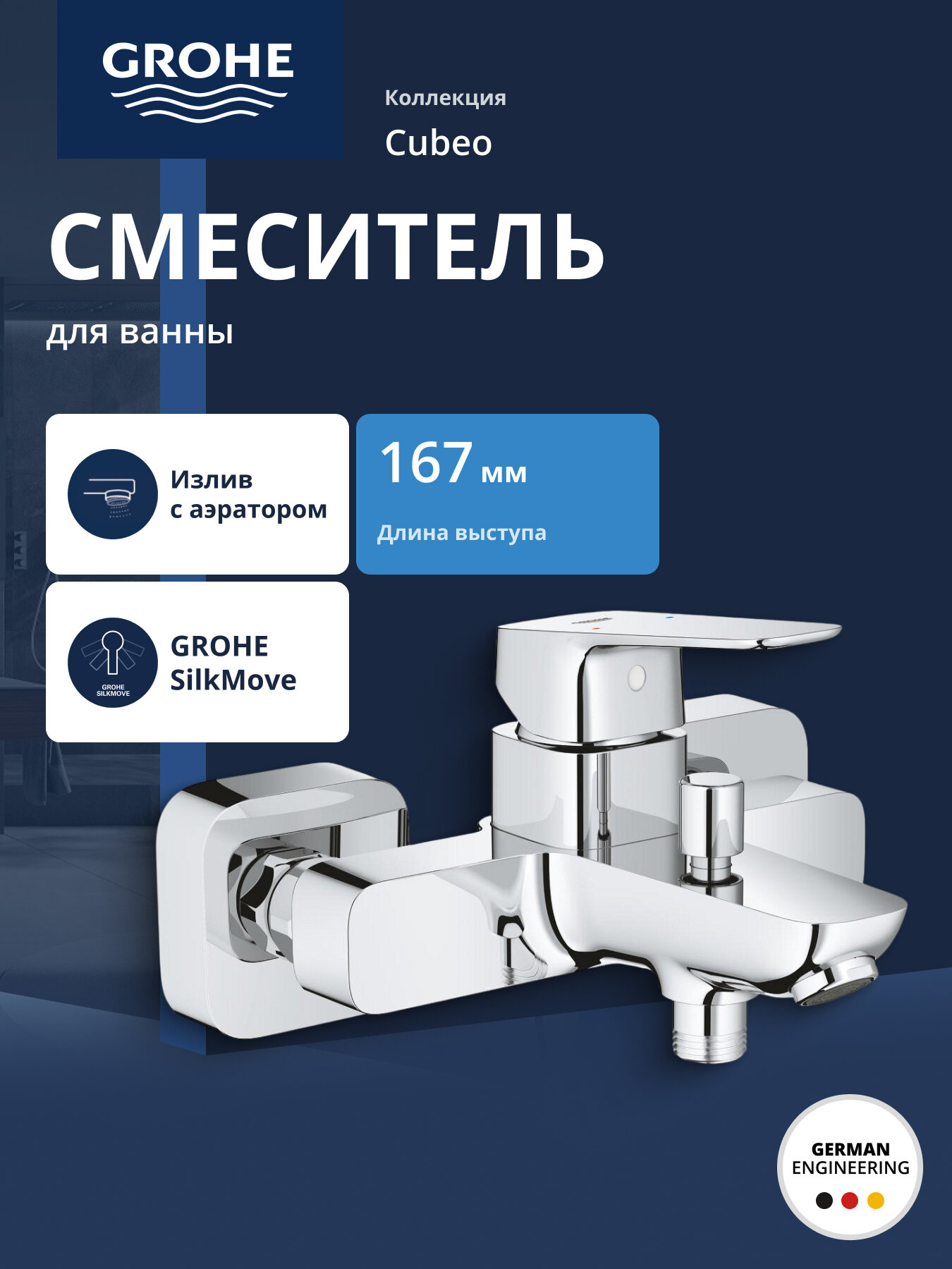 Смеситель для ванны GROHE Cubeo однорычажный хром (1018130000)