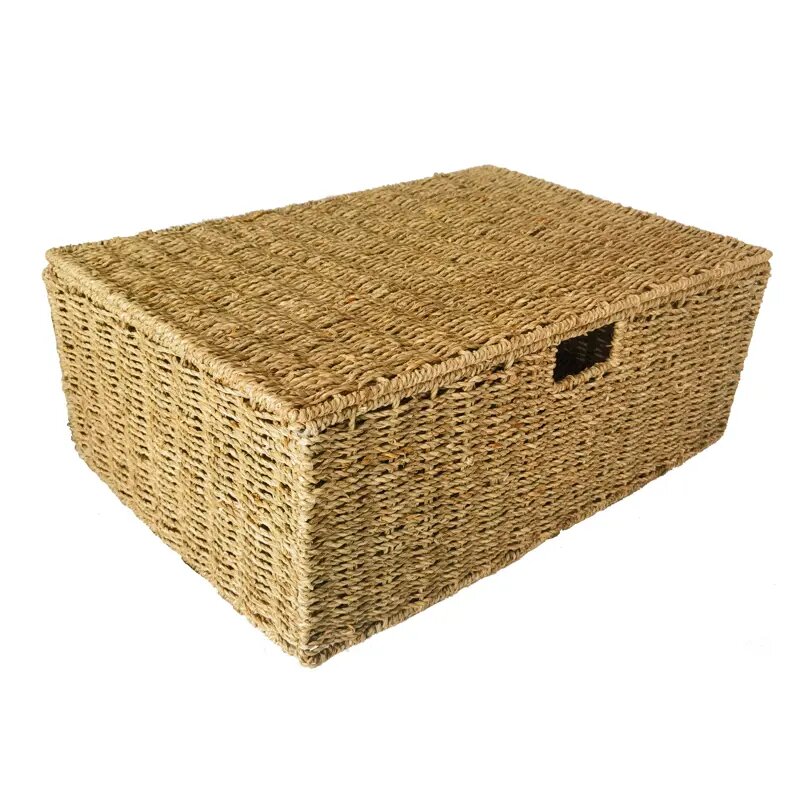 Корзина с крышкой для хранения 55x21x38 см водоросли цвет натуральный