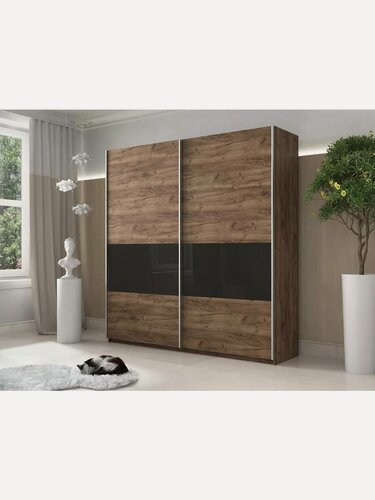 Изображение товара Шкаф-купе Прайм 2-х дверный ДСП/Стекло черное/Доводчики 160х57х230, Мебельная компания Е1, Крафт табачный