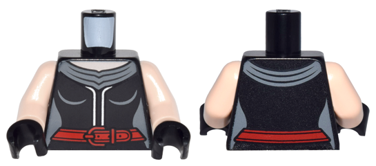 Torso Female Outline Dress with 2 Silver Vertical Lines and Red Belt with Buckle Pattern / Light Nougat Arms / Black Hands, 973pb2590c01 Black U