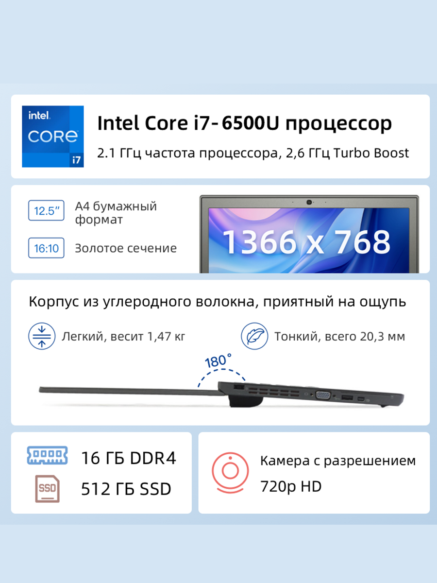 Ноутбук Lenovo ThinkPad X260 16GB, SSD 512GB, Intel Core i7, IPS12.5", Windows 10Pro — фото 1