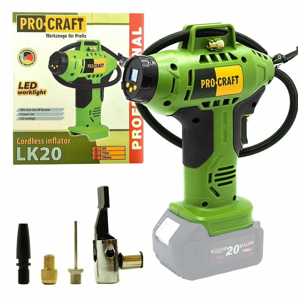 Компрессор ProCraft LK20, электрический, безмасляный, 20V, 3200об/мин, 12л/мин