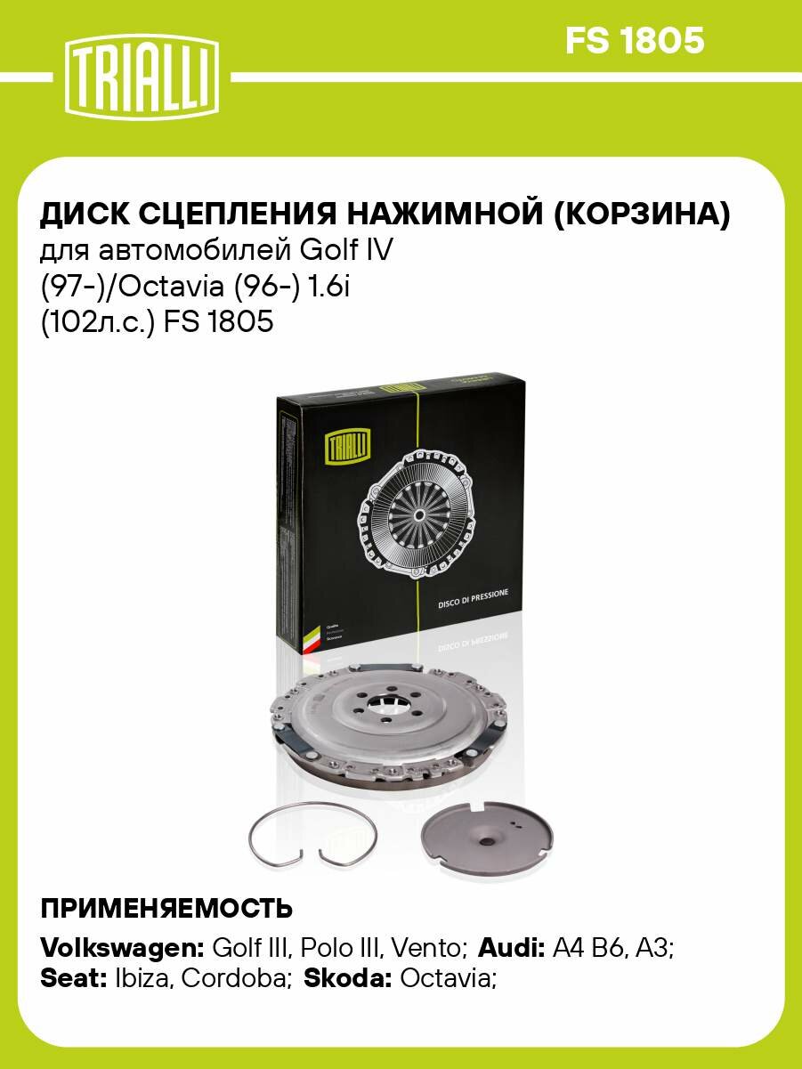 Диск сцепления нажимной (корзина) для автомобилей Golf IV (97-)/Octavia (96-) 1.6i (102л. с.) FS 1805 TRIALLI
