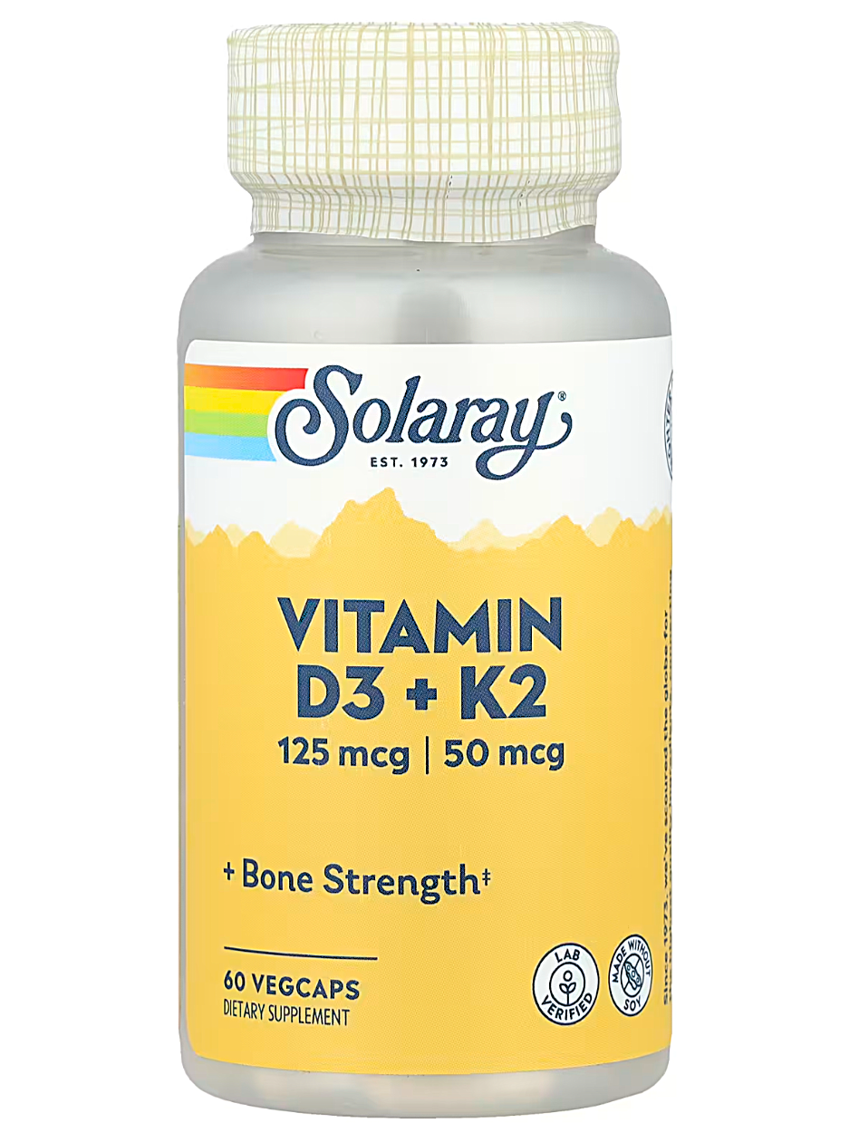 Solaray витамины D3 и K2 без сои 125 мкг 5000 МЕ 60 растительных капсул