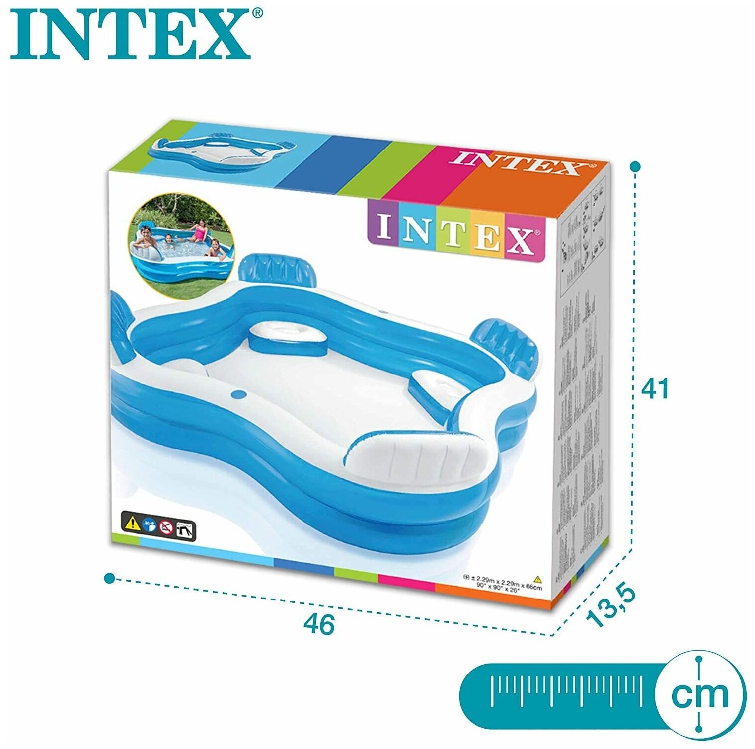 Бассейн надувной Intex 56475, 229x229x66, с сиденьями и подголовниками — фото 1