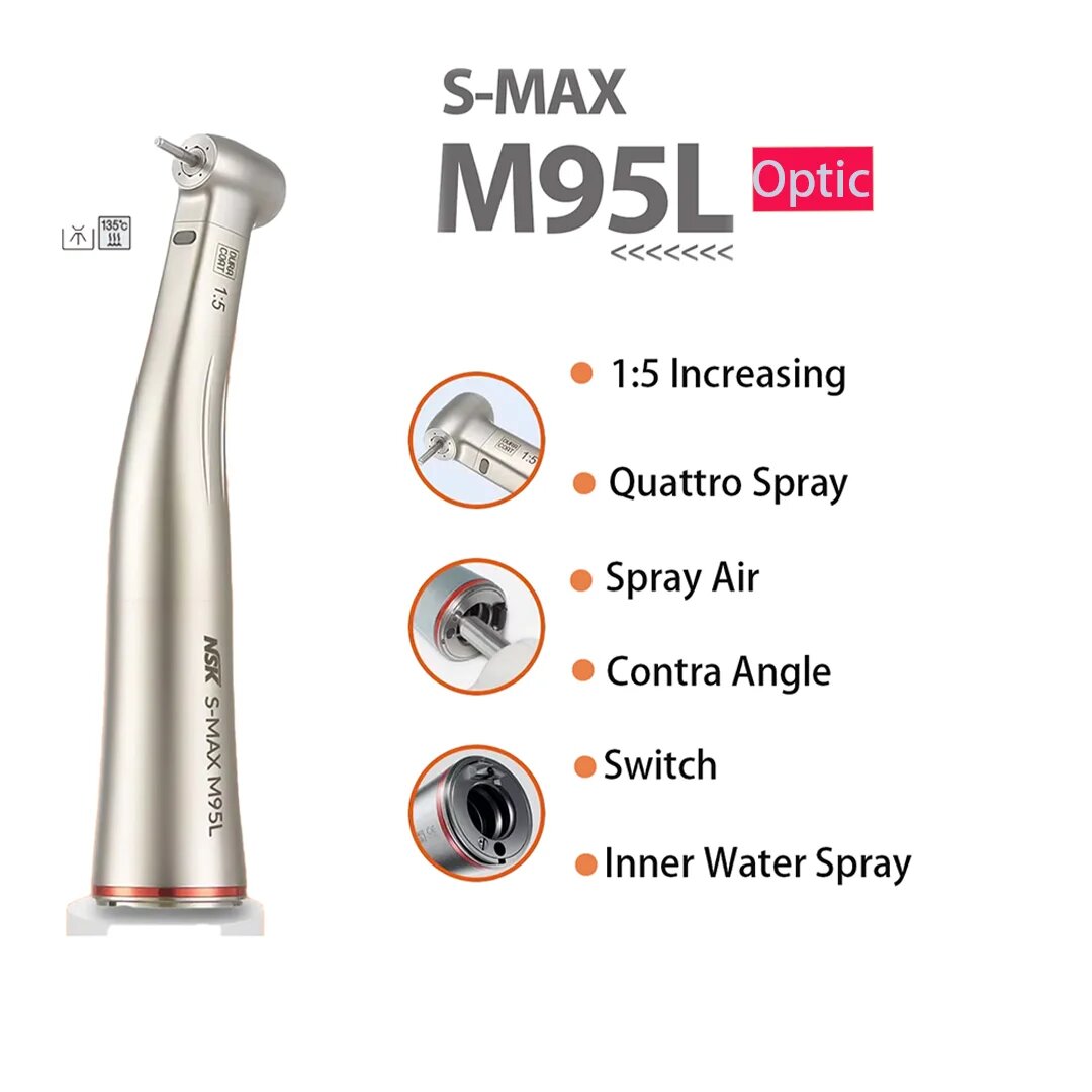 NSK S-MAX M95L Оптическое волокно 1:5 Увеличительная скорость Контругловой наконечник Красные кольца контраangulo Spray Переключатель включения/выключения воздуха Стоматологическая ручка S-MAX M95L