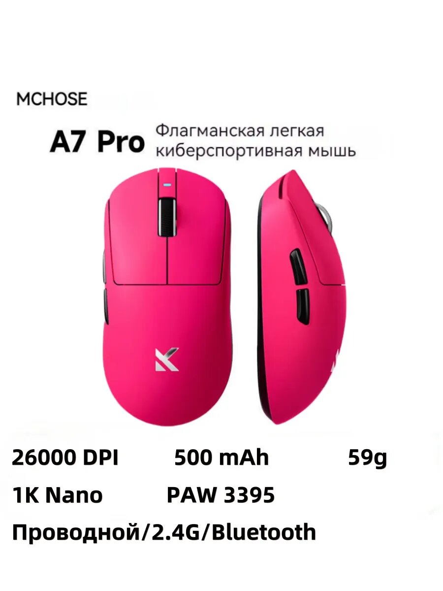 Беспроводная мышь A7 Pro, Wired/2.4G/BT, Berry Red