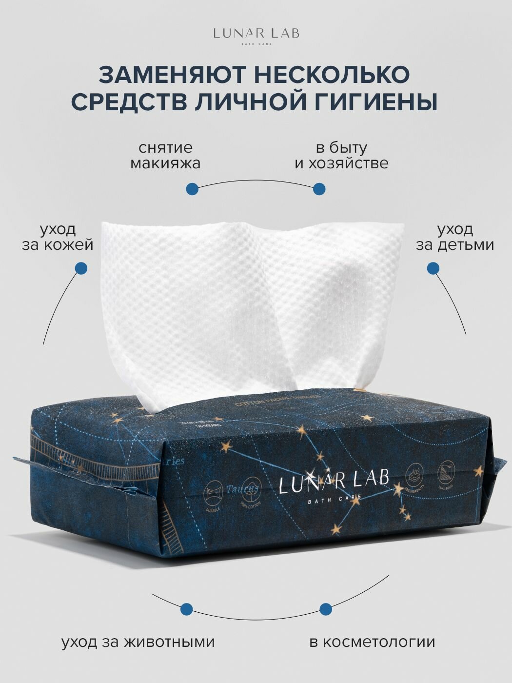 Lunar Lab, Одноразовые хлопковые полотенца для лица / 50 шт — фото 1