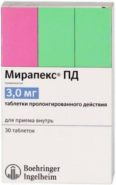 Мирапекс ПД таблетки пролонг. 3 мг 30 шт.