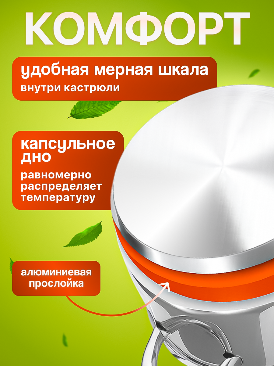 Кастрюля из нержавеющей стали, 3.2 л, ф 20 x 11.5 см, STARCOOK, PERFECTO LINEA, арт.50-520115 — фото 1