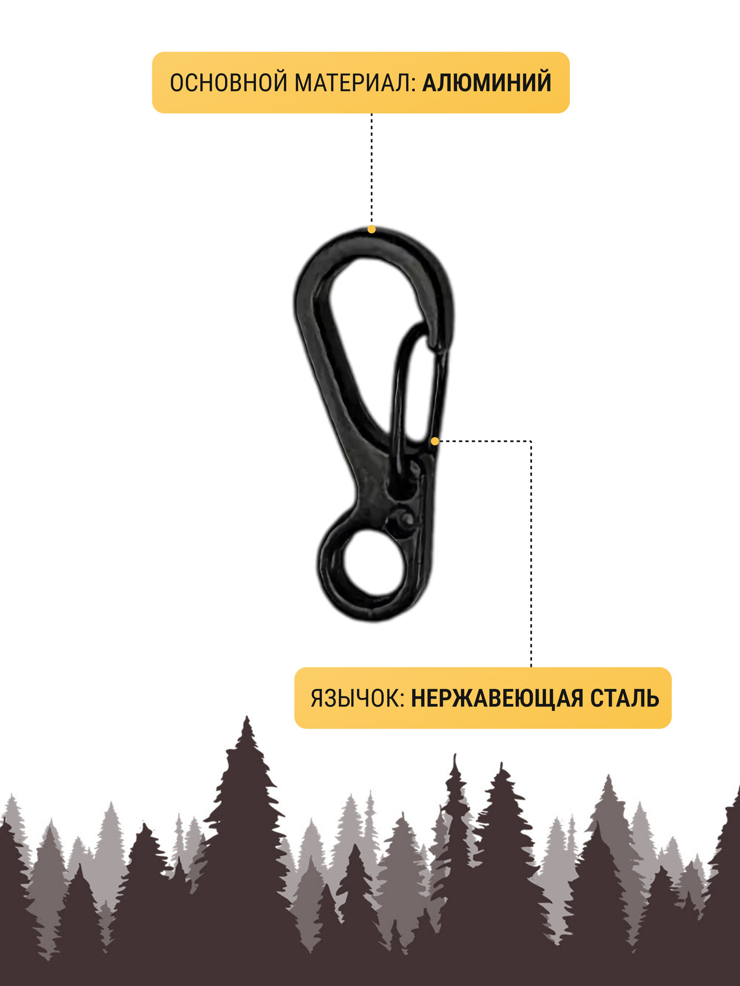 Брелок-карабин Две сосны, 12 шт., черный — фото 1