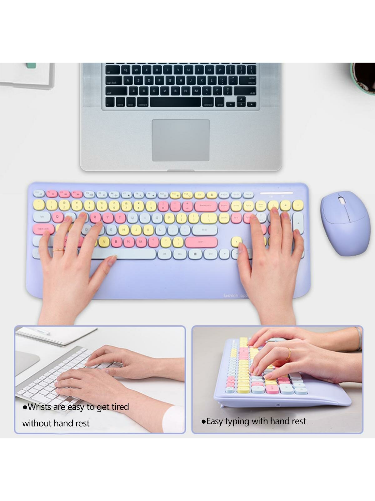 Wireless Keyboard Mouse Set Mini 106 Keys Round Keycaps Keyboard Ergonomic Design for PC Computer Laptop — фото 1