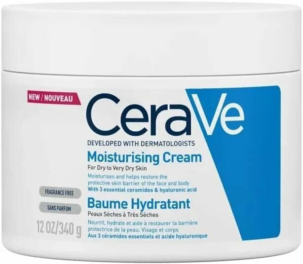 CeraVe Увлажняющий крем для сухой кожи с керамидами и гиалуроновой кислотой для лица и тела, 340мл