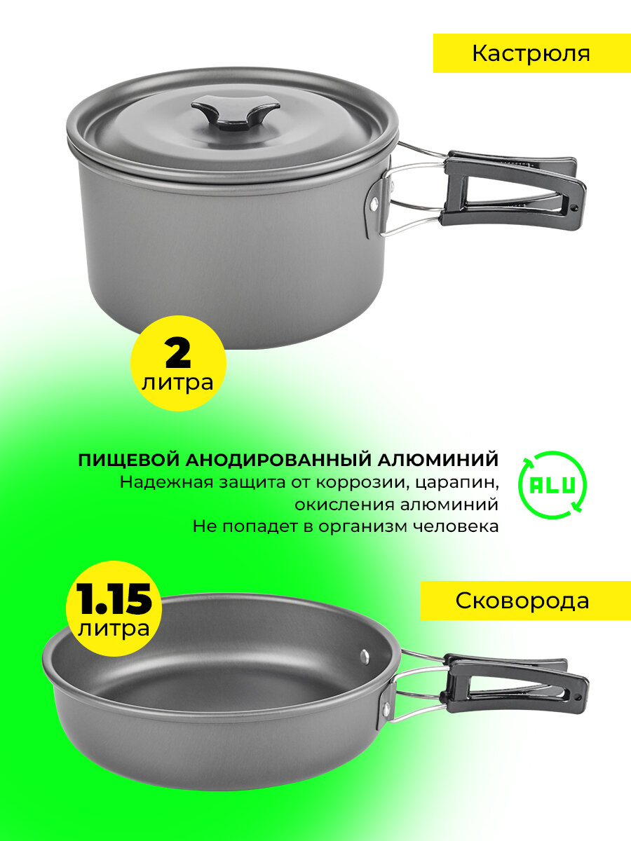 Набор туристической посуды 9 предметов для туризма, пикника, охоты и рыбалки — фото 1