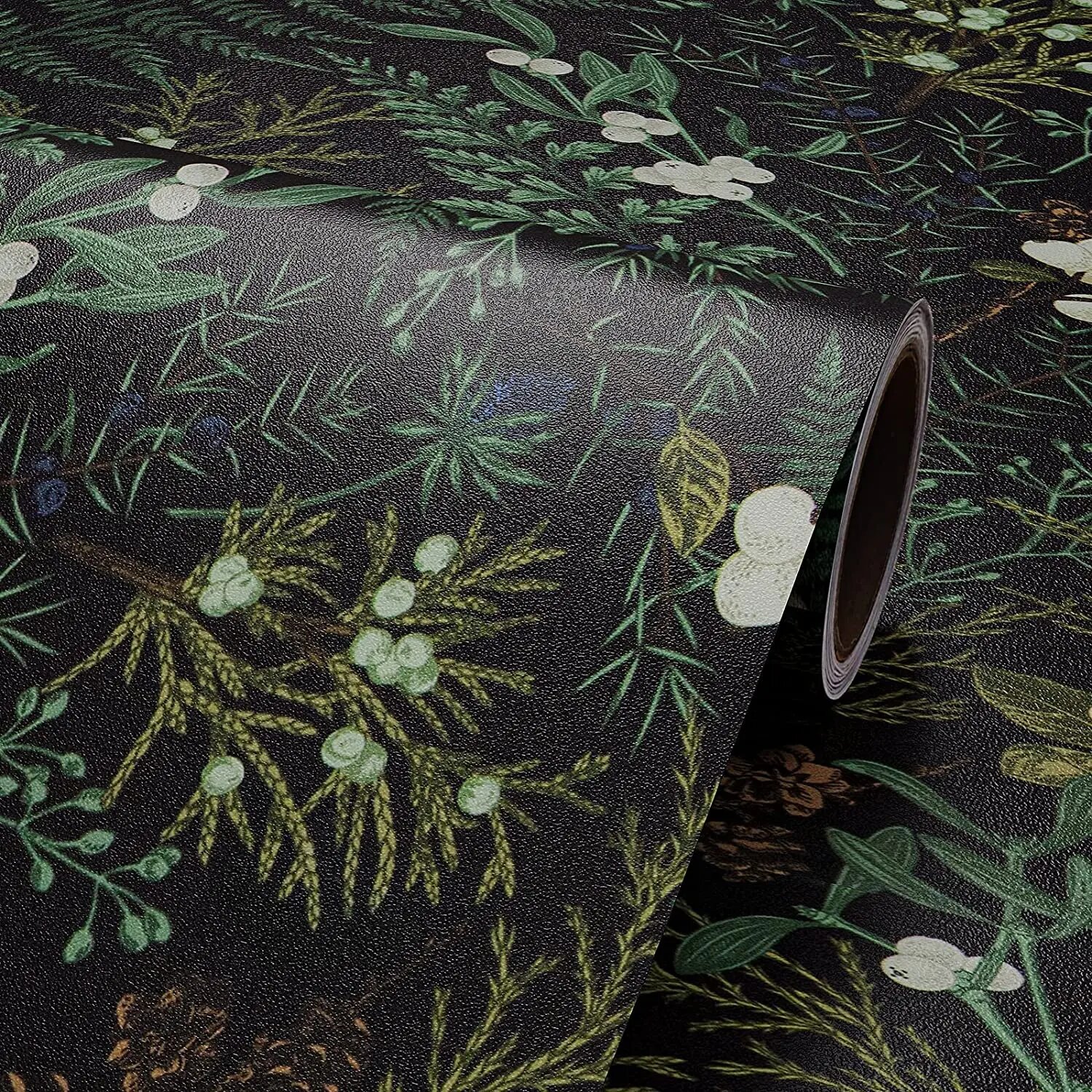 Виниловые обои Brangdy черные цветочные, Leaf Wallpaper, 3mx45cm