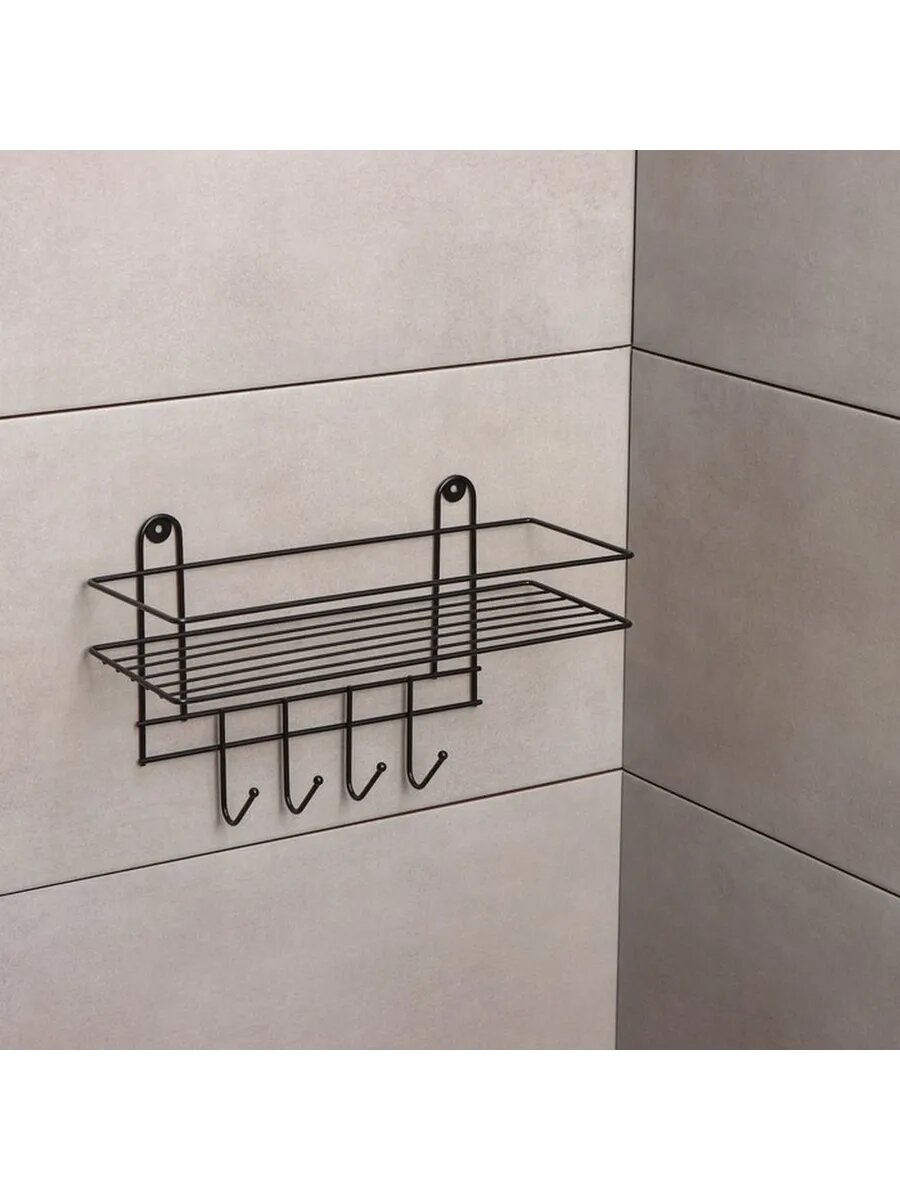 Стильная полка для ванной с крючками и дренажем