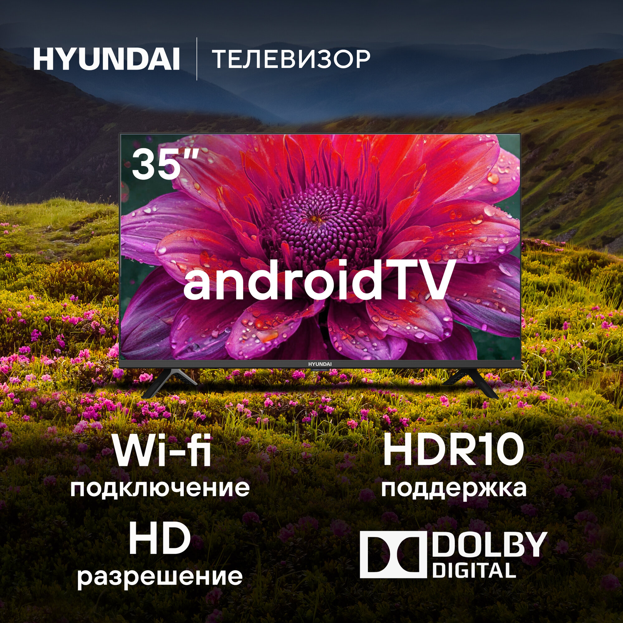 32" Телевизор Hyundai H-LED32BS5002, HD, черный, смарт ТВ, Android TV