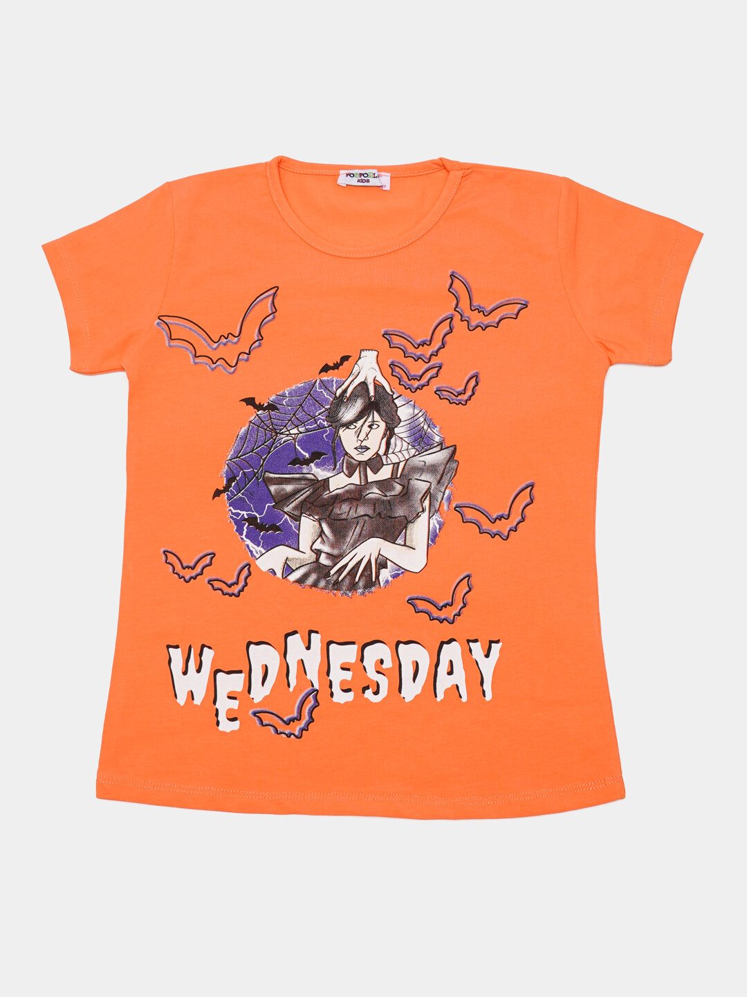 Футболка  Футболка "Wednesday", хлопок, для девочки, принт стойкий, не выгорает, размер 146, оранжевая — фото 1