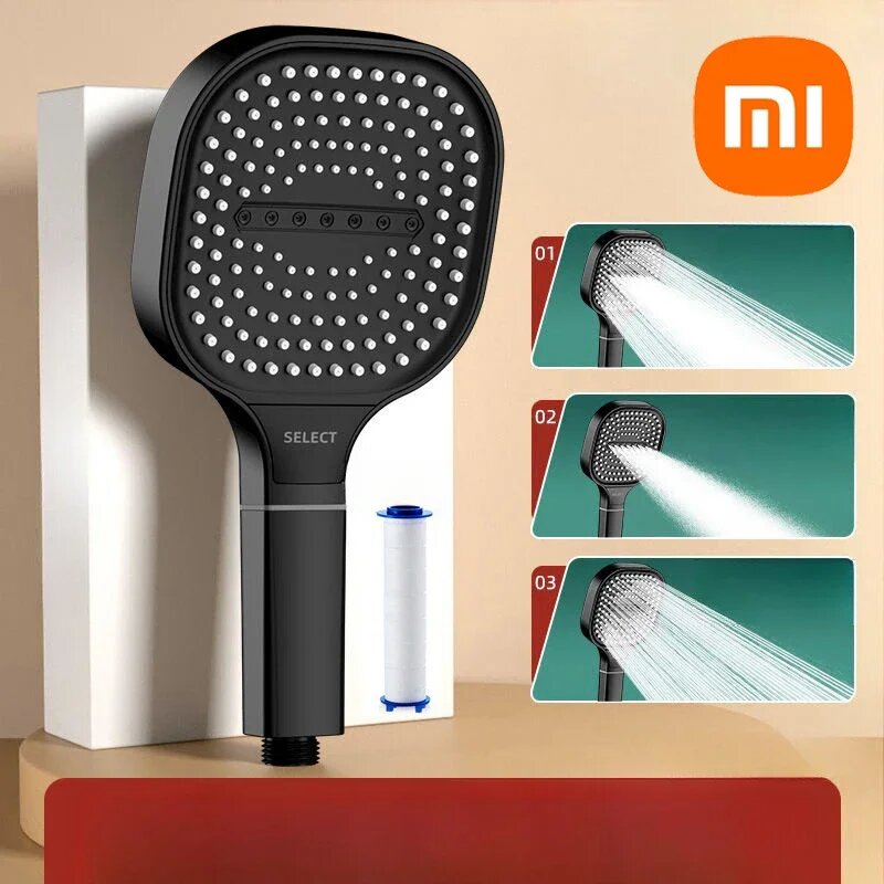 Душевая лейка Xiaomi 13 см с большой панелью, тремя режимами, регулируемая, массажная, высокого давления, черная