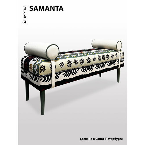 фото Банкетка bordado samanta, мебельная фанера, велюр/гобелен, принт "мексика" , съемные валики.