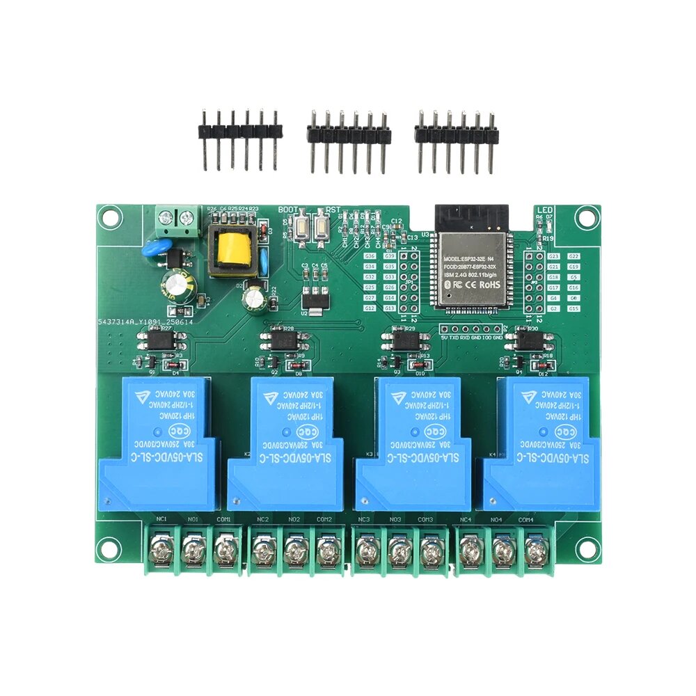 ESP32 4-полосный релейный модуль AC 220 В 30 А Модуль ESP32E Встроенный поддерживает разработку Wi-Fi Bluetooth 4-полосный релейный модуль, 4-way relay