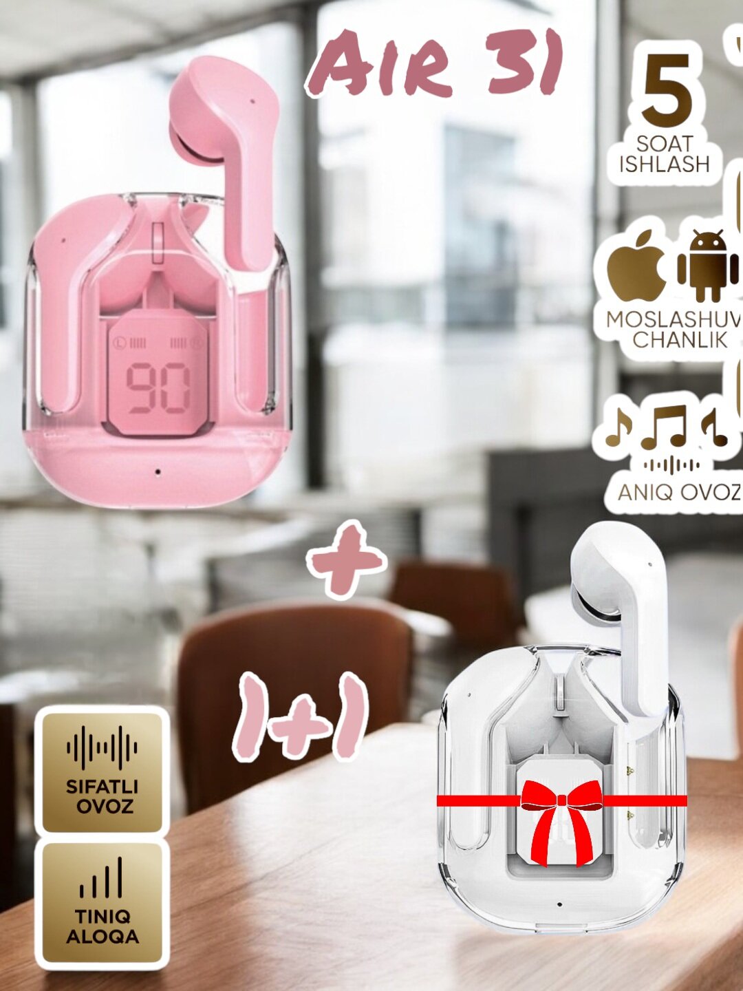 Беспроводные наушники Air 31 с дисплеем микрофоном, Bluetooth 5.3