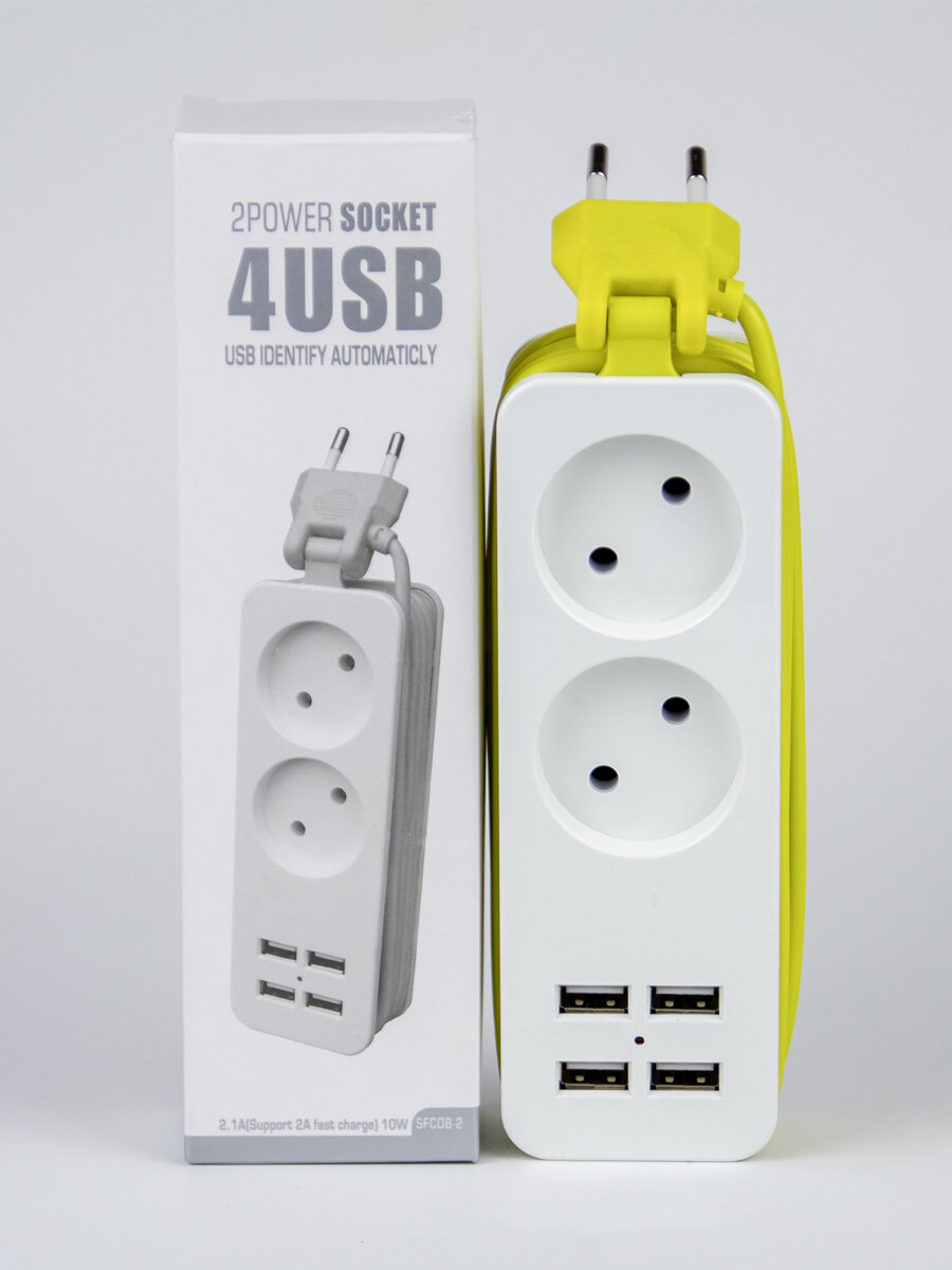 Удлинитель 2Power, с USB портами, 2 розетки, длина кабеля 1.5 м, белый