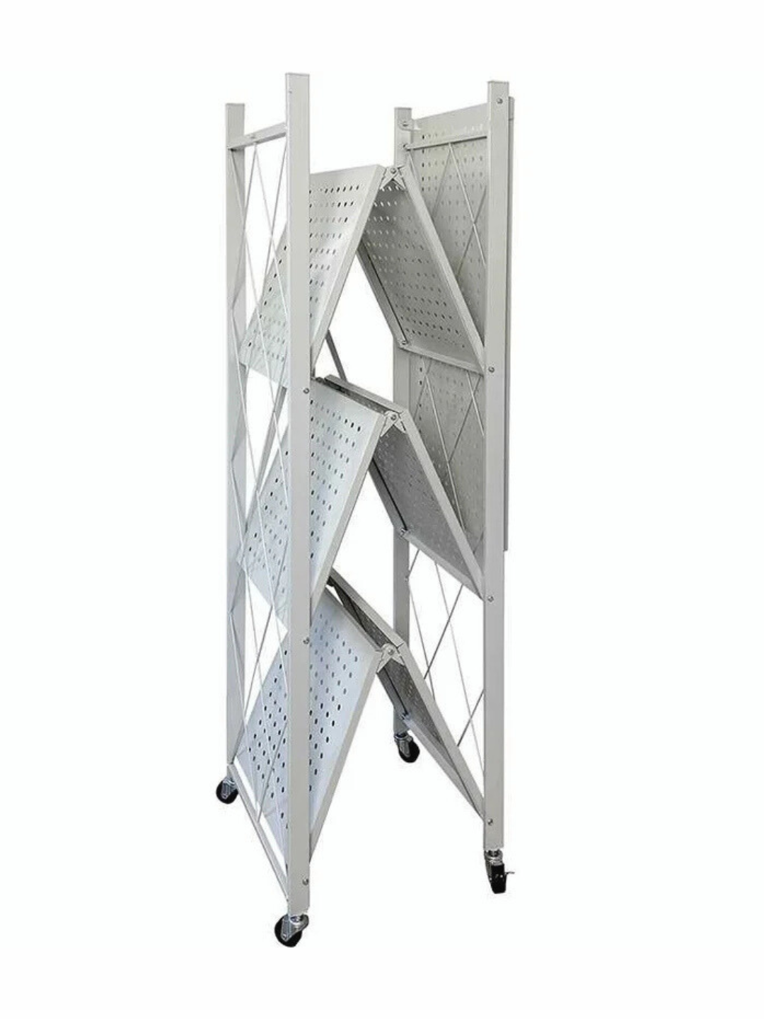 Металлический стеллаж 4 яруса, складной с колёсиками, этажерка-полка для дома, кухни, книг — фото 1