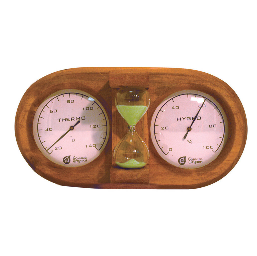 Термометр Банные штучки, с гигрометром, песочными часами, стилизованный, дерево