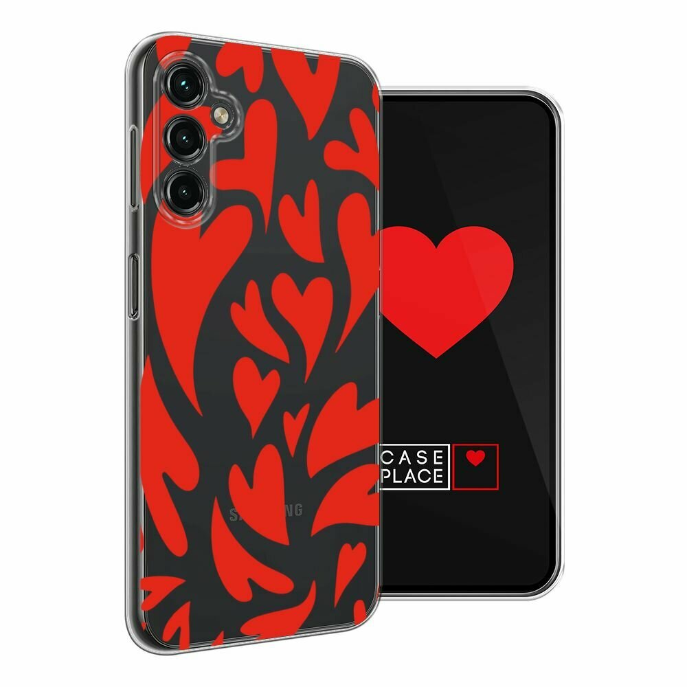 Чехол на Samsung Galaxy A14 4G / Галакси A14 4G с принтом "Crazy hearts 2 - 14 февраля", прозрачный — фото 1