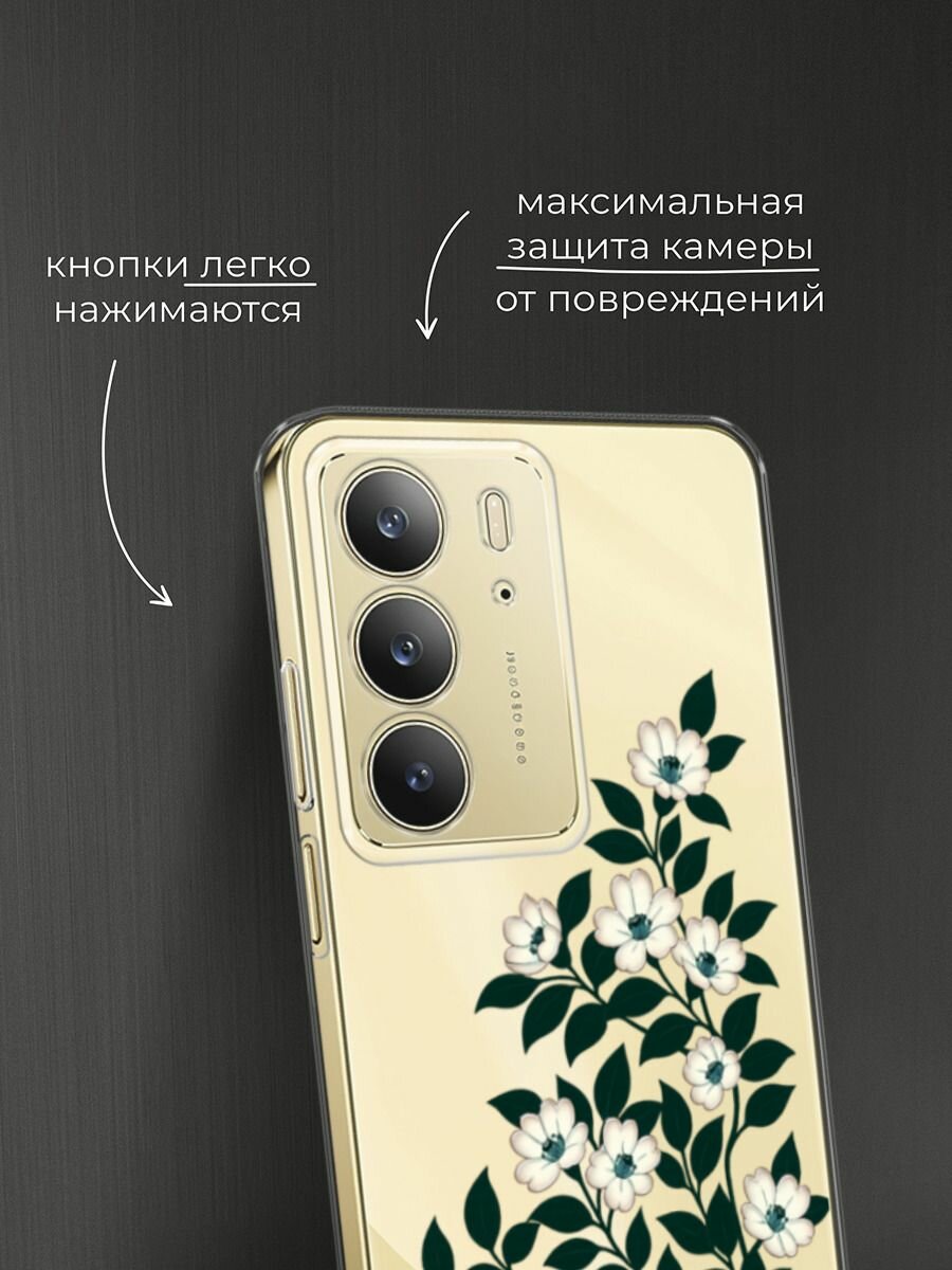 Чехол на Realme C75 4G / Реалми C75 4G с принтом "Цветы с черными листьями" — фото 1