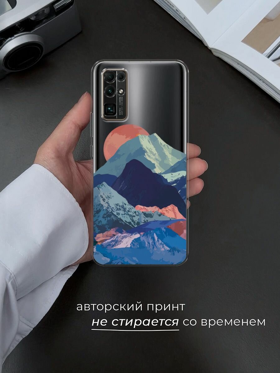 Чехол на Honor 30 / Хонор 30 с принтом "Закат в снежных горах", прозрачный — фото 1