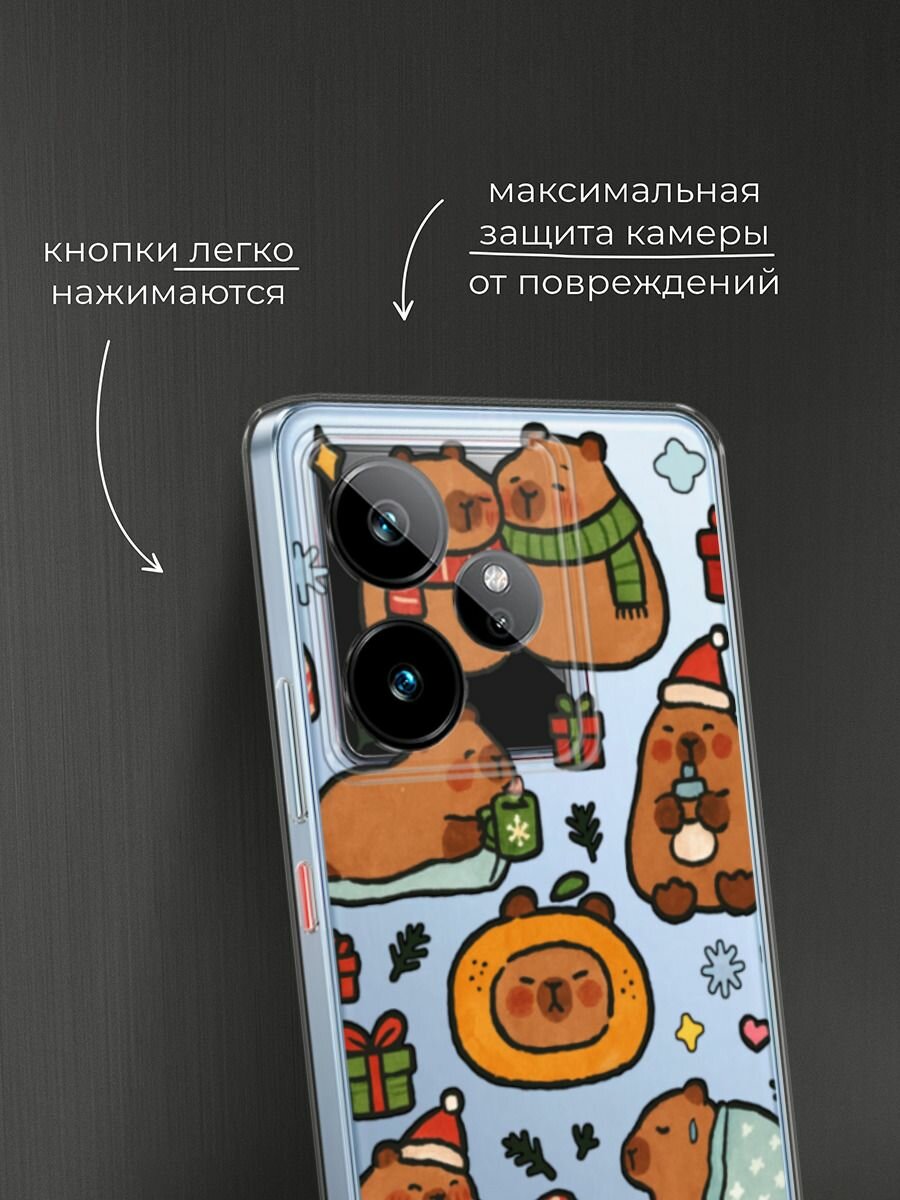 Чехол на Realme GT 7/GT 7T / Реалми GT 7/GT 7T с принтом "Капибары зимуют 2", прозрачный — фото 1