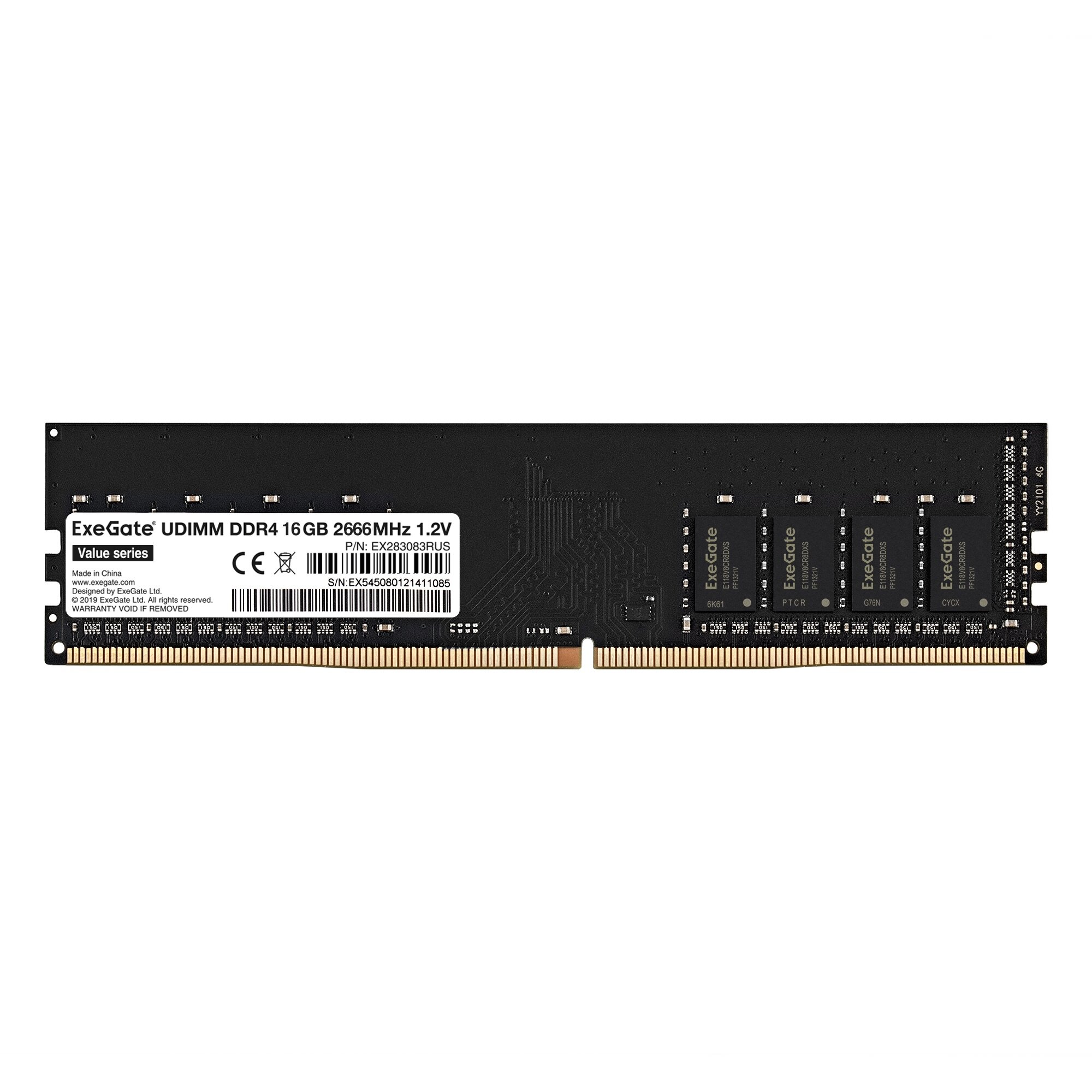 Модуль памяти ExeGate Value DIMM DDR4 16GB 2666MHz EX283083RUS