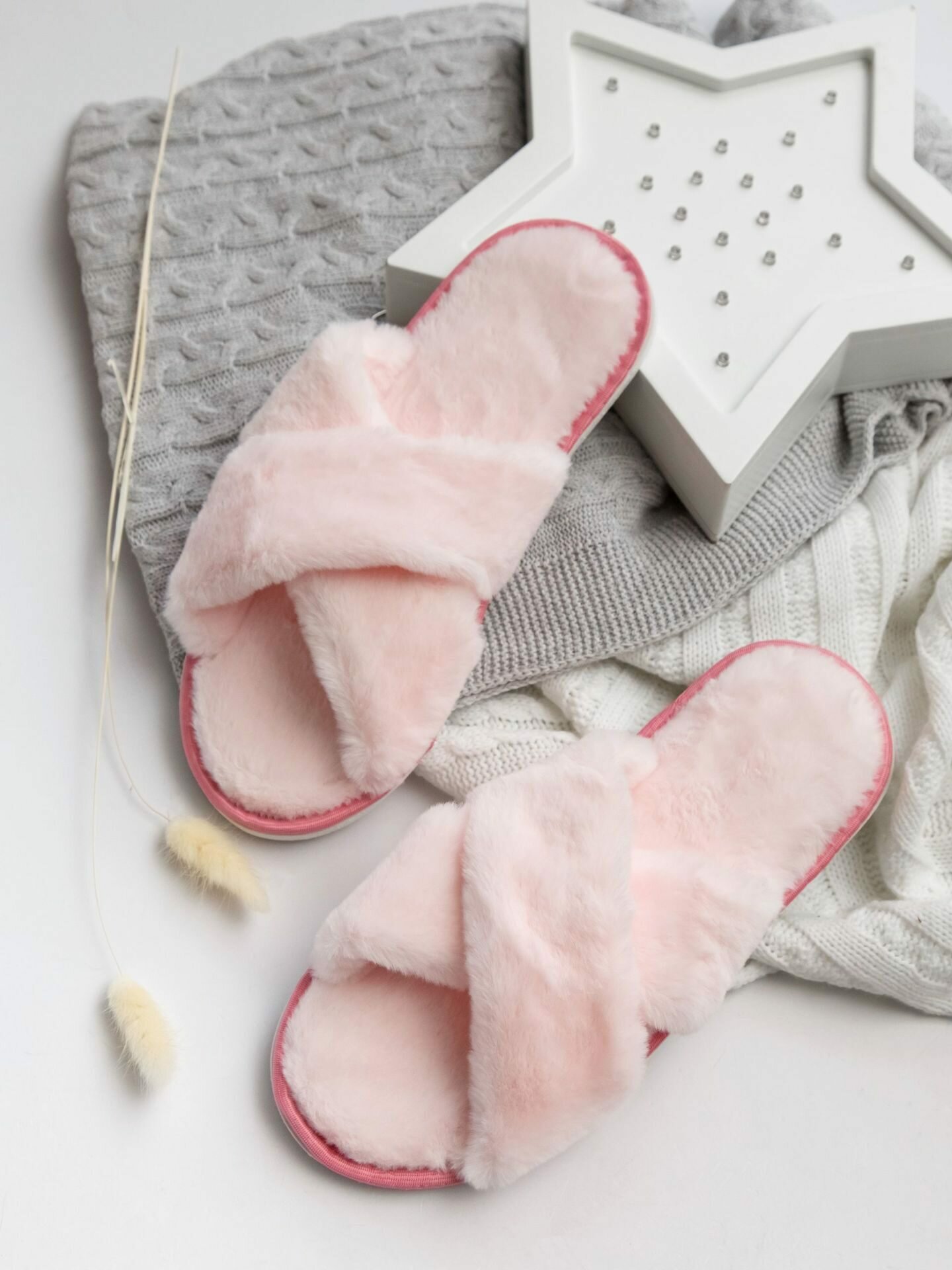 Тапочки Amaro Home Мех крест  размер 39 41  розовый