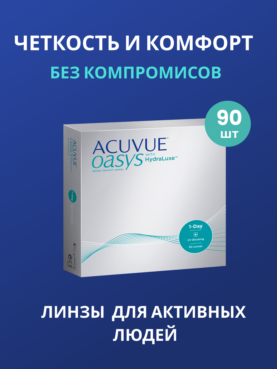 Контактные линзы Acuvue Oasys 1-Day with HydraLuxe 90 линз R 85 -500
