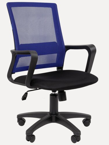 Изображение товара Компьютерное кресло CHAIRMAN 606 ткань/сетка черный/синий для офиса, операторов с механизмом качания и подлокотниками