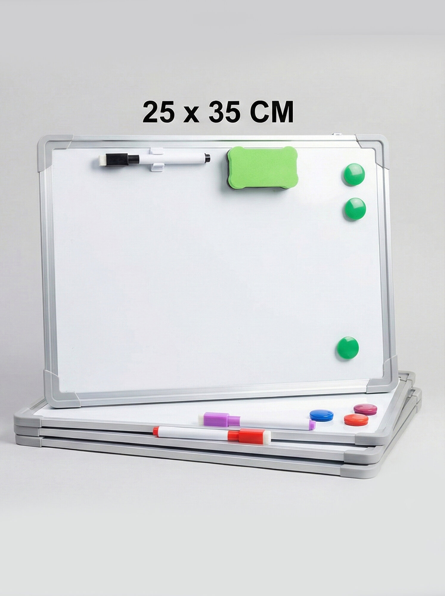 Двусторонняя магнитная доска, 25x35 см, с маркером и губкой, белая и зеленая стороны