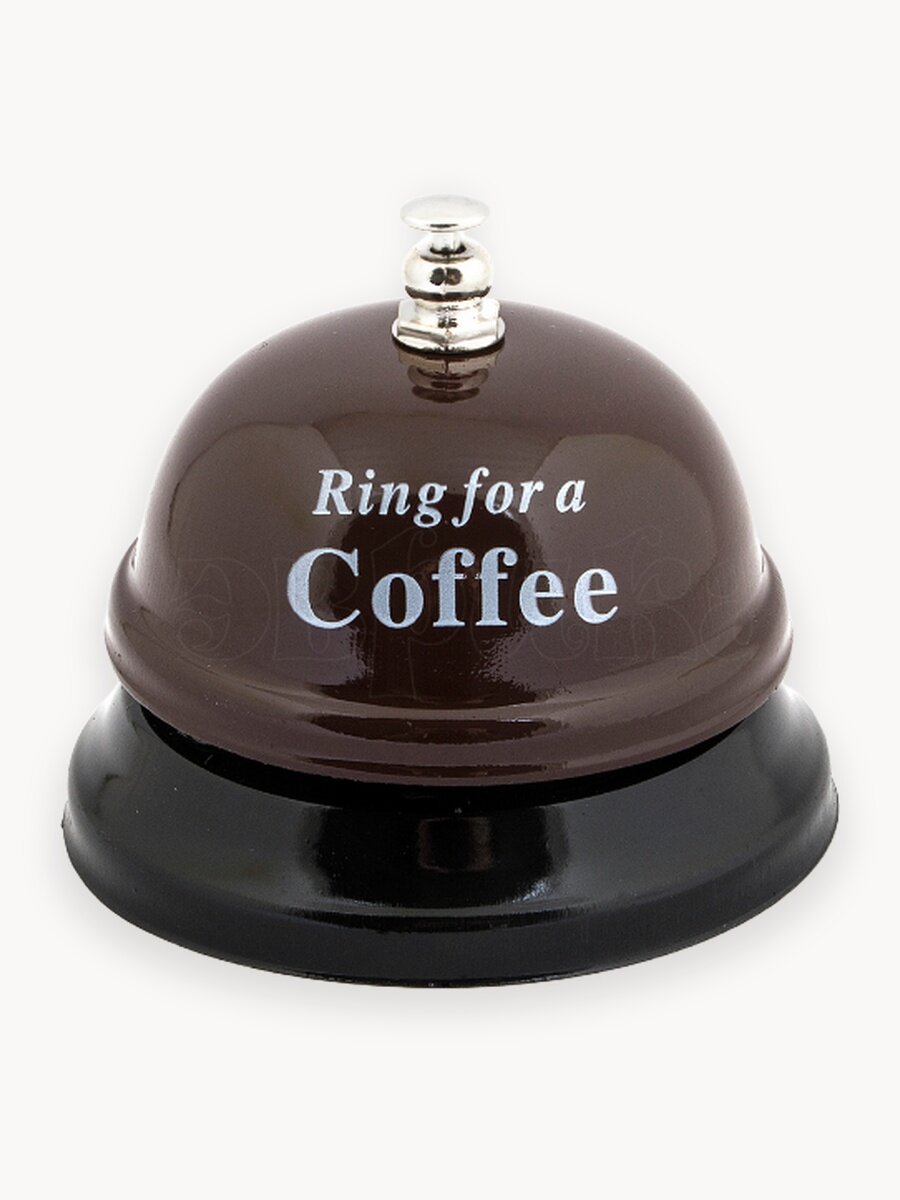 Звонок настольный металлический "Ring for a Coffe" коричневый, колокольчик с надписью, сувенирный, подарок с приколом