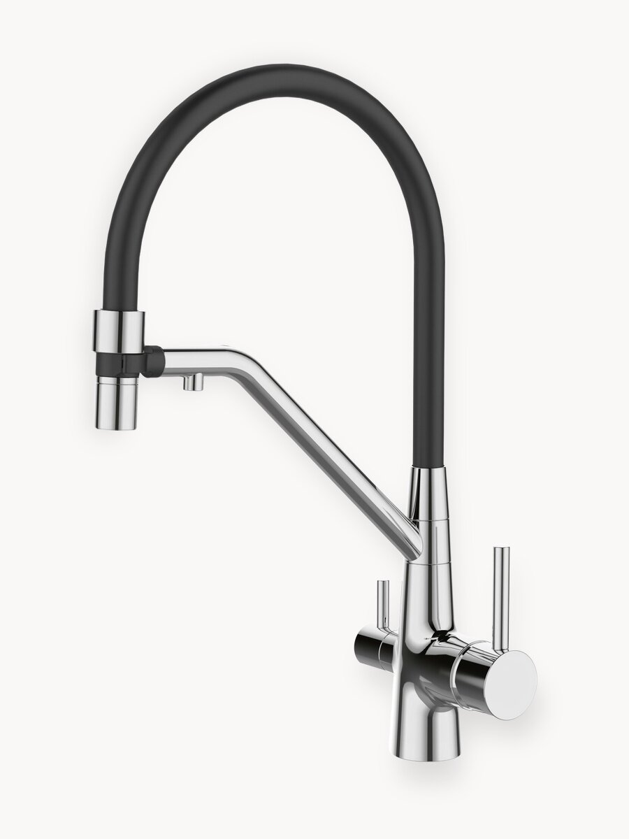 Смеситель для кухни с подключением к фильтру черный/хром ESKO Line EL_MGN flex black с гибким изливом