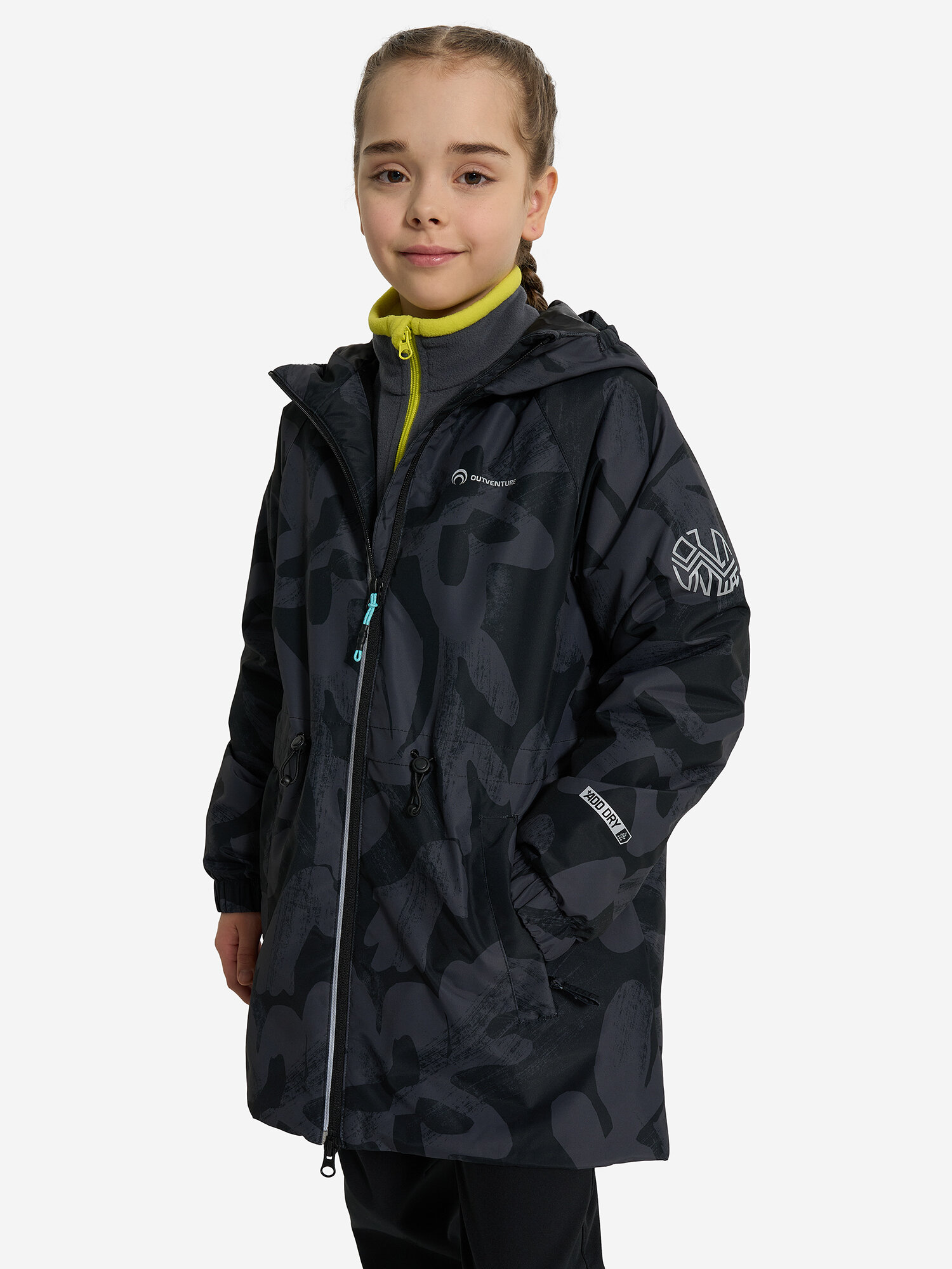 Куртка спортивная OUTVENTURE Active Girls' Fleece Lined Jacket, размер 152/158, черный