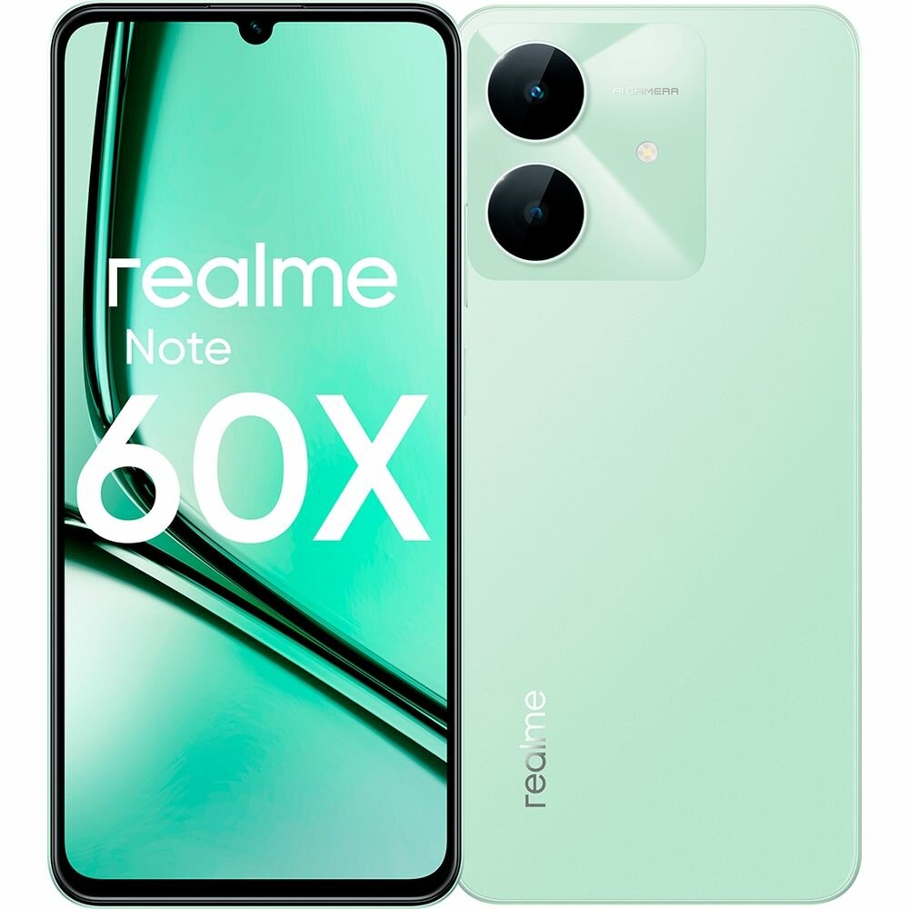 Смартфон realme Note 60X, 4/128GB, 6.74", 1600x720, 90Гц, Зелёный