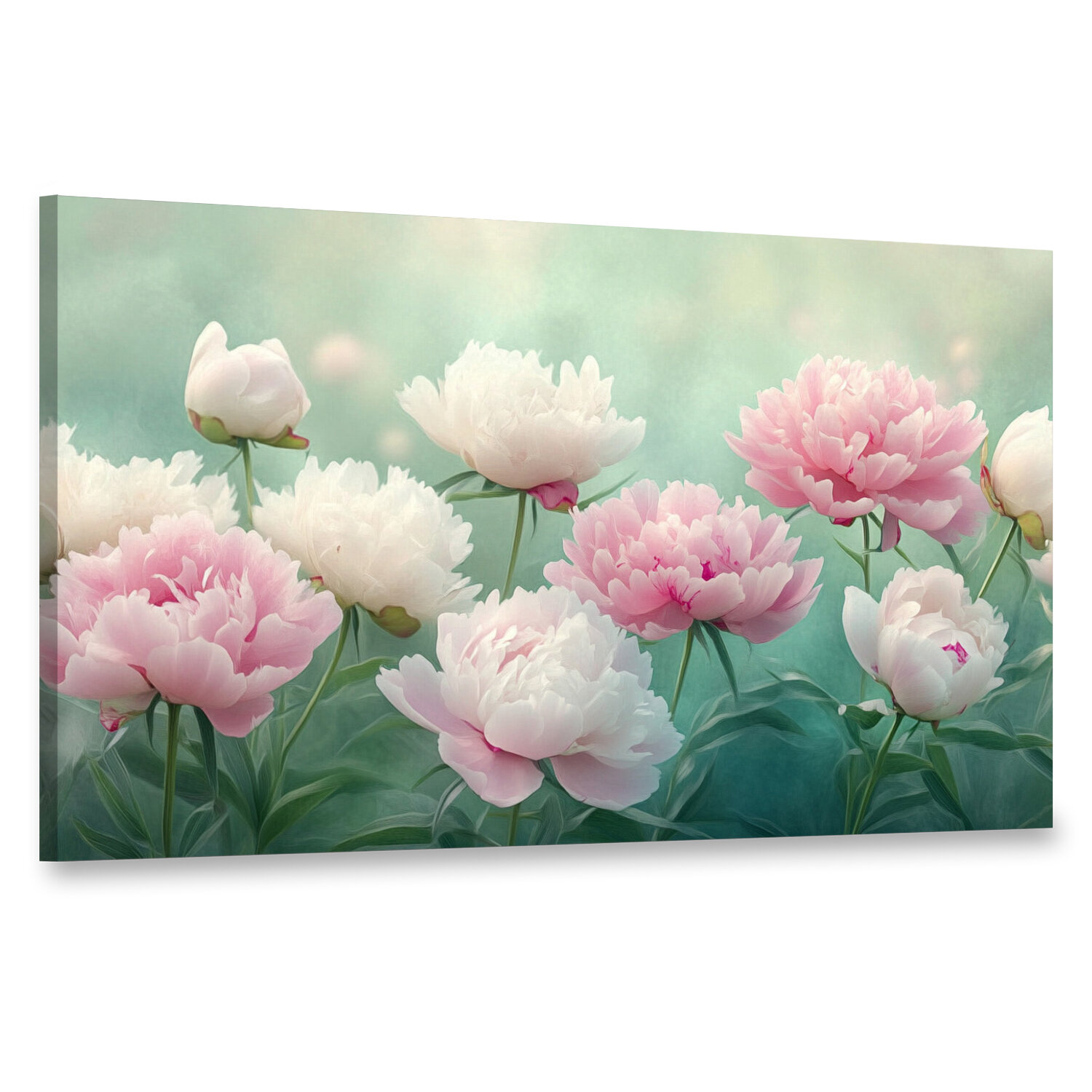 Картина на холсте интерьерная 100х60 см пионы рассвет цветовая палитра утренний свет покой розовые лепестки