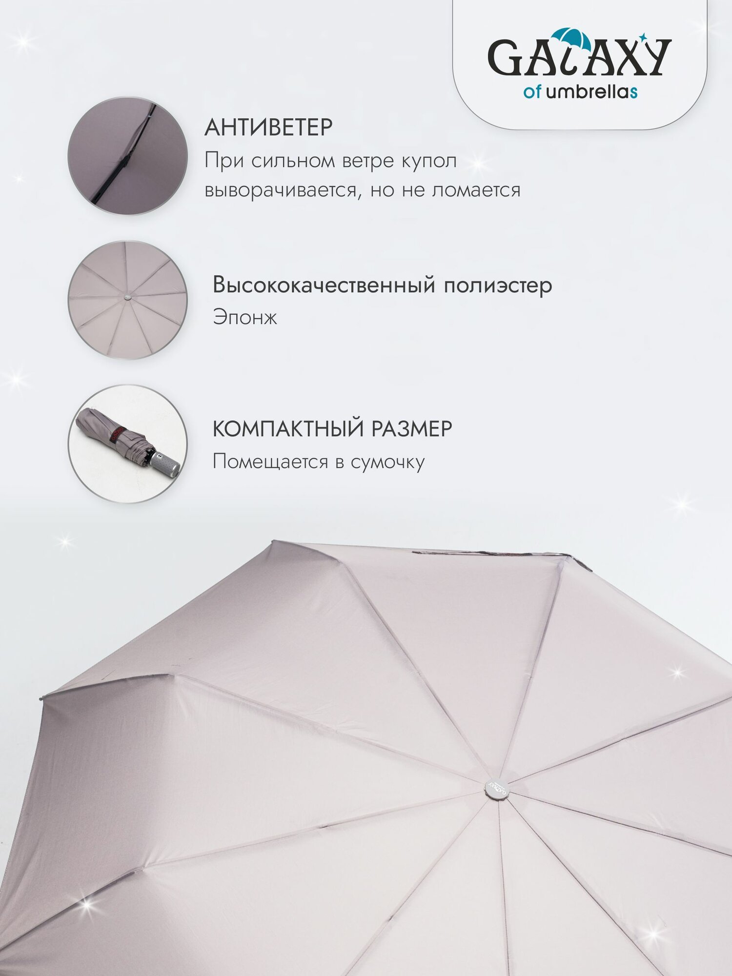 Мини-зонт GALAXY OF UMBRELLAS, серый — фото 1