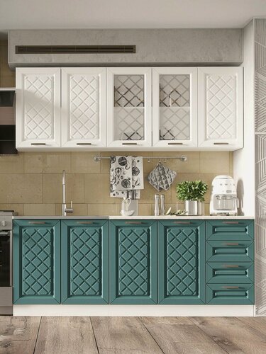 Изображение товара Кухонный гарнитур Агава 1.6 м, мебель для дома и кухни, Акация белая / Моренга / столешница Калаката