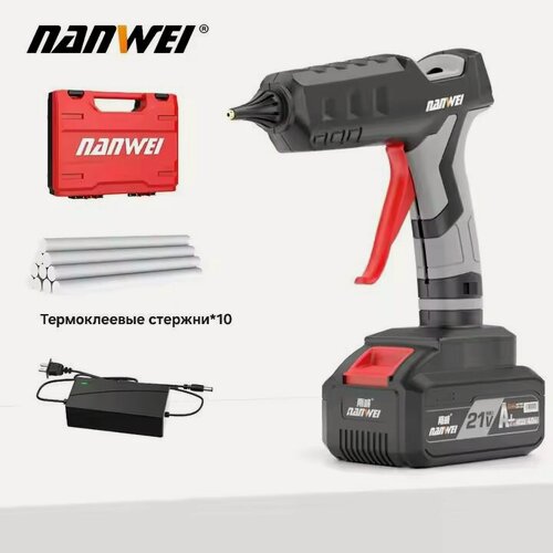Изображение товара Пистолет для клея "NANWEI", аккумуляторный, черно-серый, 60Вт, 0,35кг