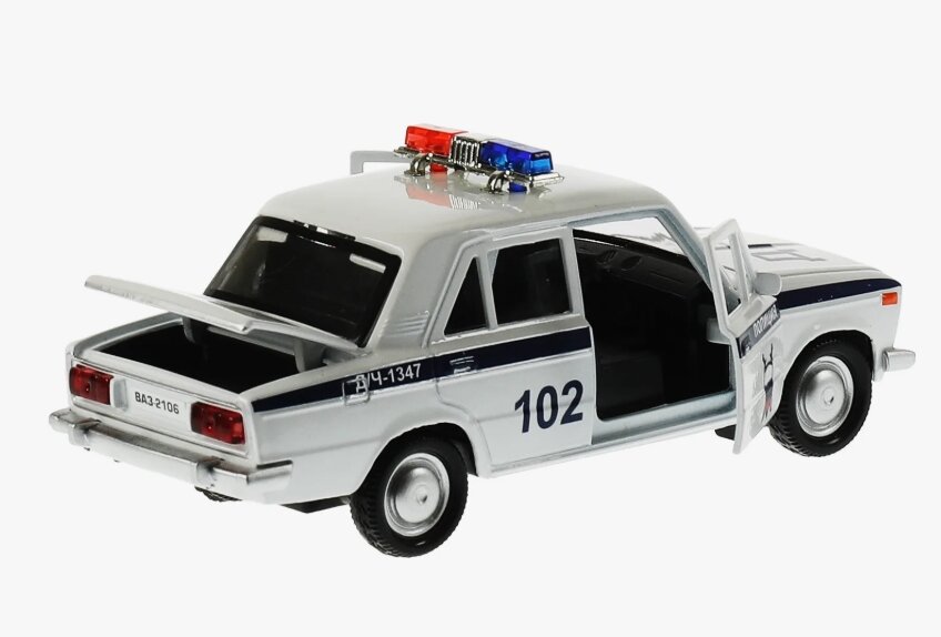 Игрушка машинка ВАЗ 2106 полиция Жигули металическая масштаб 1*32 с световыми и звуковыми эффектами — фото 1
