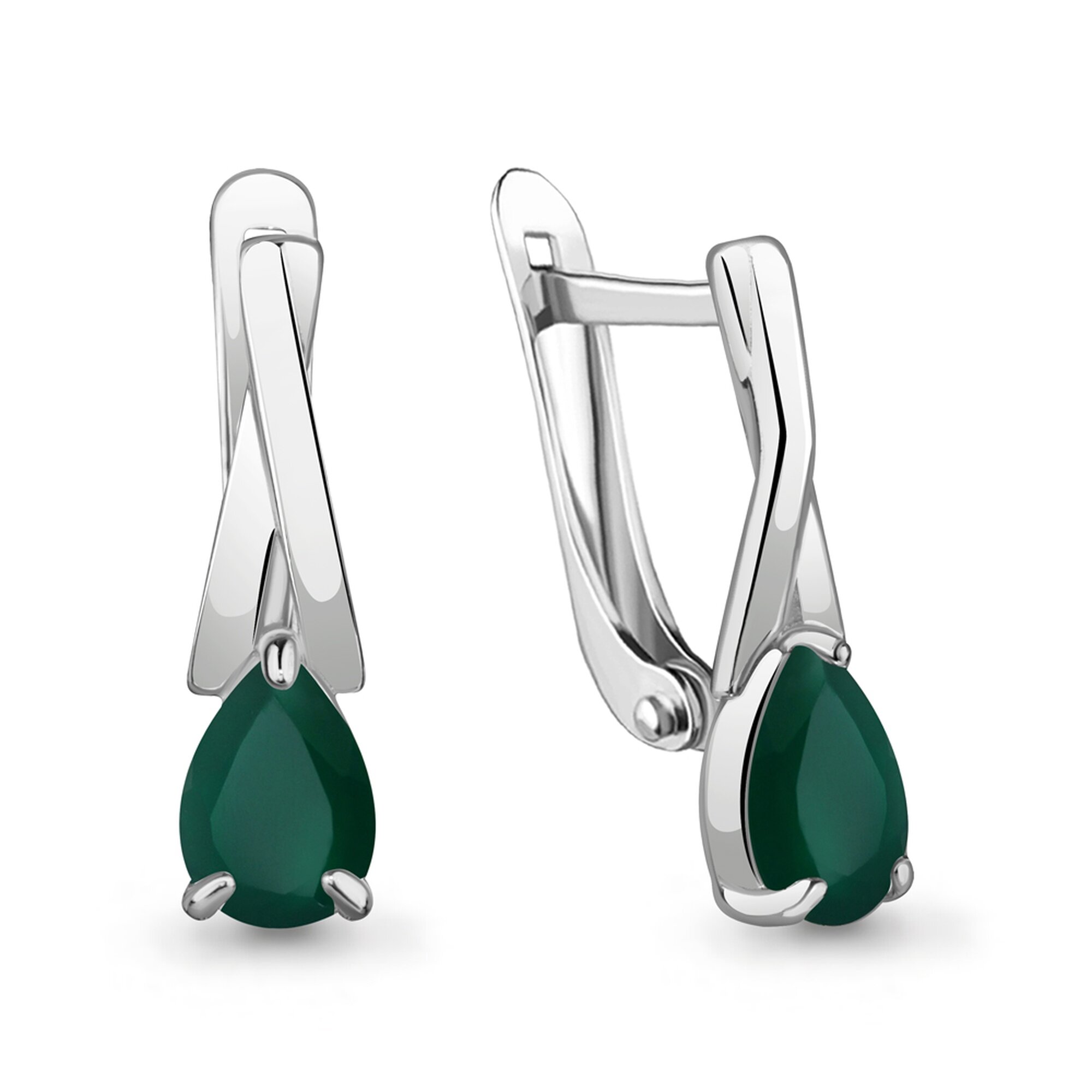 Серьги двусторонние Diamant online, серебро, 925 проба, родирование, агат